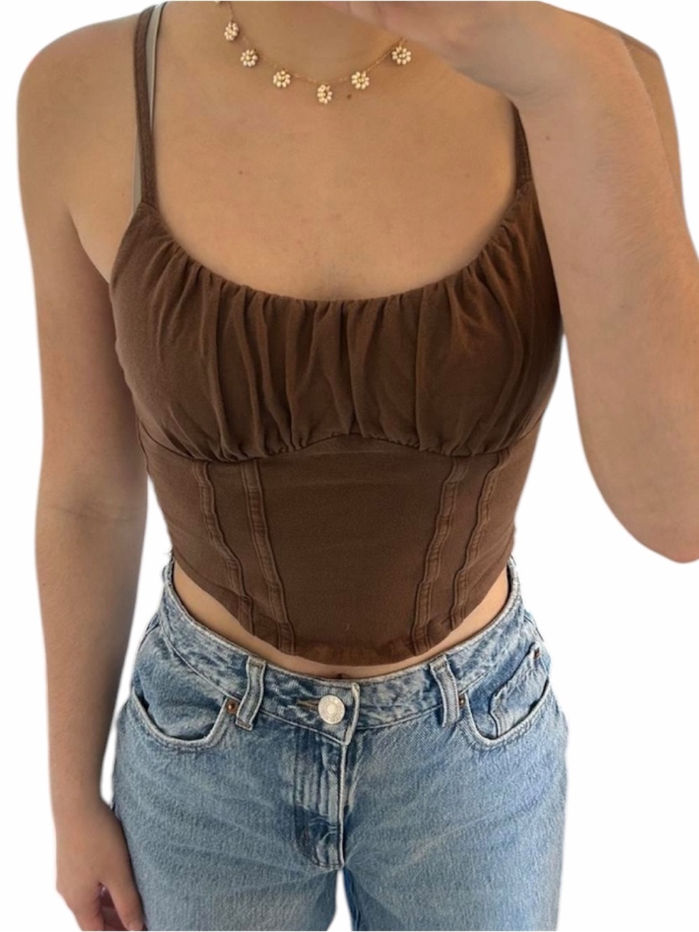 Hollister Brown Ruched Corset-Style Crop Top